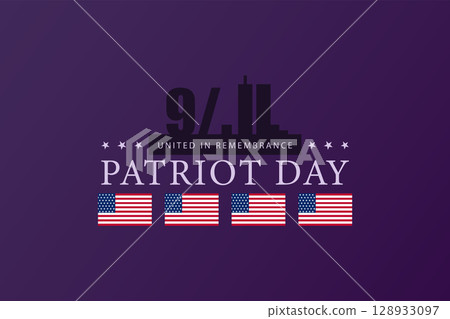 Purple Theme Patriot Day Design with Twin Towers and USA Flag 128933097