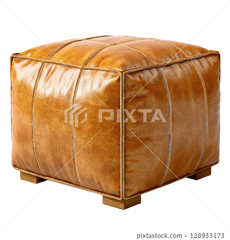 Stylish leather pouf in rich brown color, perfect for modern home decor and versatile seating arrangement Stylish leather pouf in rich brown color, perfect for modern home decor and versatile seating arrangement 128933173