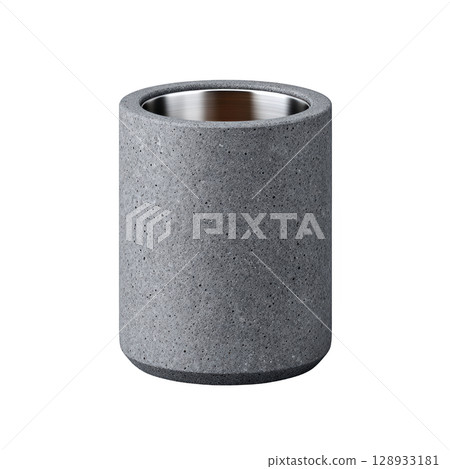 Elegant Gray Concrete Container with Stainless Steel Interior for Modern Home Decor and Organized Living Spaces 128933181