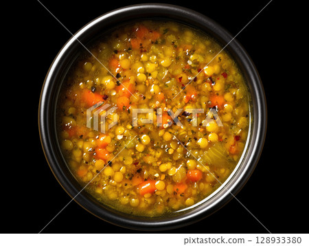 Warm and comforting Lentil soup  with vegetables 128933380