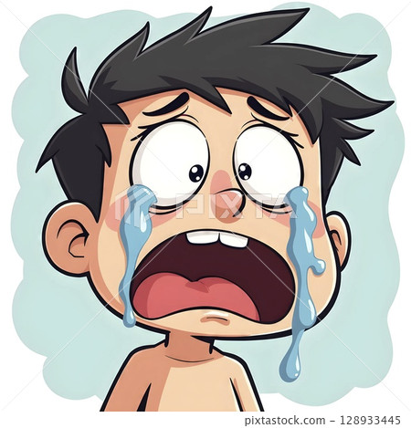 Funny Sad Crying Face Comic Style Character 128933445