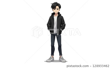 Handsome Korean Cartoon Guy With Streetwear Handsome Korean Cartoon Guy With Streetwear 128933462