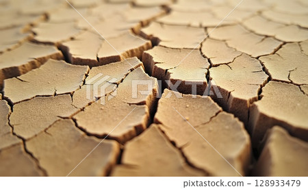 Close-Up of Cracked Desert Sand Texture 128933479