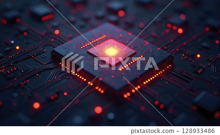 Quantum AI Processor With Glowing Core Quantum AI Processor With Glowing Core 128933486