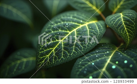 Organic Leaves Fused With Glowing Circuits 128933499
