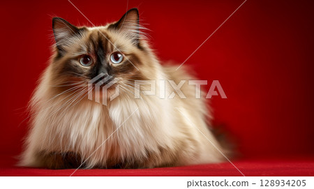 Ragdoll cat on red background 128934205