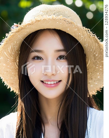 戴草帽的婦女 128934276