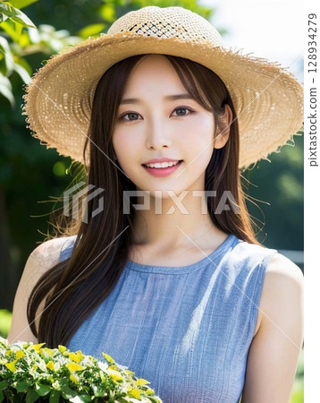 A woman with flowers A woman with flowers 128934279