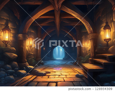 Dungeon-style stone cave 128934309