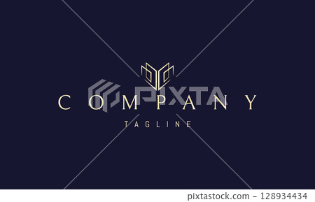A vector golden logo featuring an abstract image an open book with visible pages, symbolizing knowledge, reading, and storytelling. 128934434