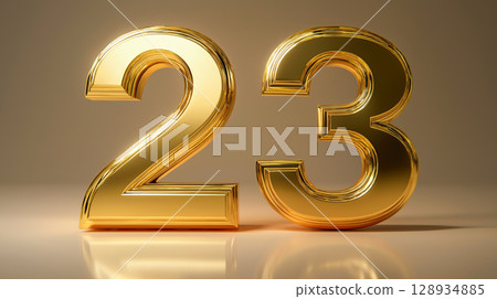 Gold number 23 shines brightly on the golden background 128934885