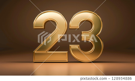 Gold metallic number 23 in 3D design 128934886