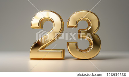 Gleaming gold number 23 in 3D design 128934888