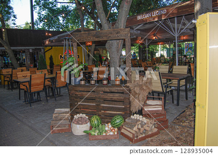 Decorative installation of an summer cafe. 128935004