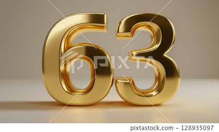Golden 3D number 63 on the white background 128935097