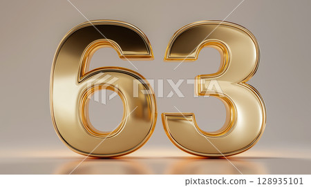 Elegant golden number 63 in 3D design Elegant golden number 63 in 3D design 128935101