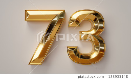 3D golden number 73 design on the simple background 128935148