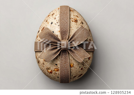 Gift wrapping. Premium packaging. Easter egg shaped gift box on white background. Easter traditions. 128935234