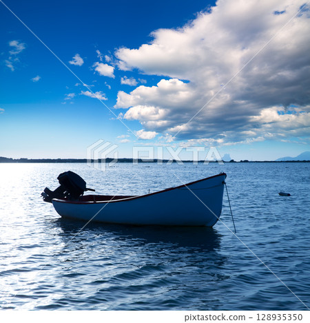 Boat in Estany des Peix at Formentera Balearic Islands Boat in Estany des Peix at Formentera Balearic Islands 128935350