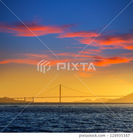 Golden Gate bridge sunset in San Francisco California 128935387