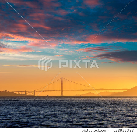 Golden Gate bridge sunset in San Francisco California 128935388