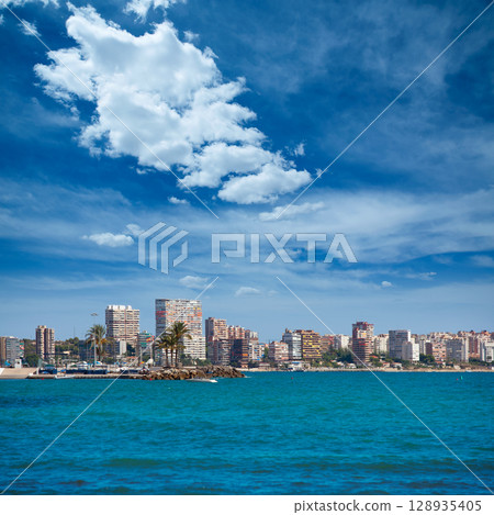 San Juan de Alicante view from Postiguet beach San Juan de Alicante view from Postiguet beach 128935405