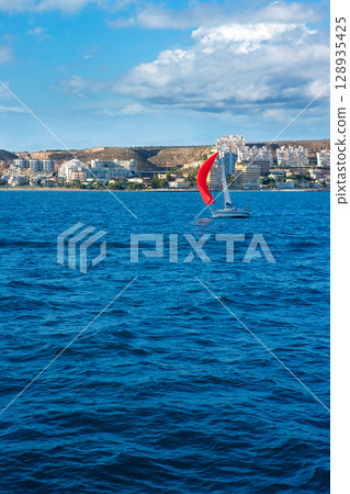 Santa Pola Alicante view from Mediterranean sea Santa Pola Alicante view from Mediterranean sea 128935425