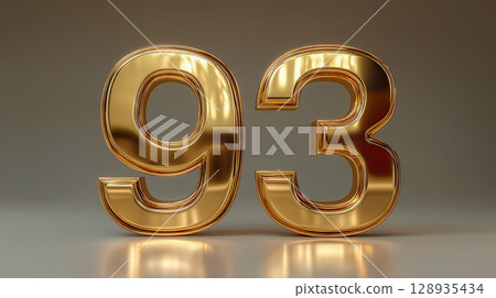 3D metal gold number 93 on the simple background 128935434