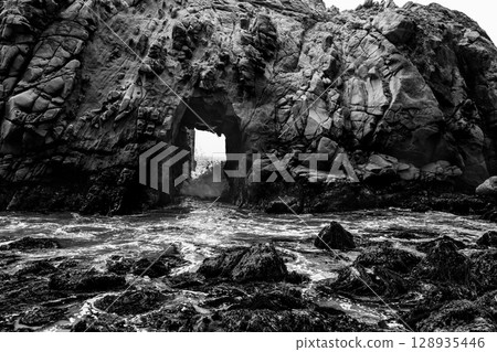 California Pfeiffer Beach in Big Sur State Park dramatic bw California Pfeiffer Beach in Big Sur State Park dramatic bw 128935446