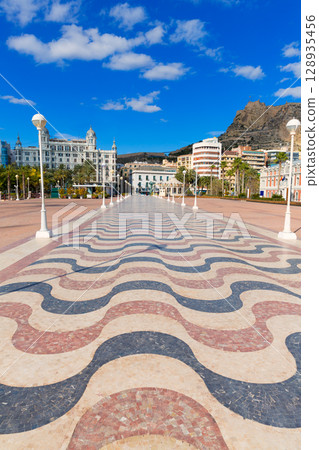 Alicante city and castle from port in Mediterranean Spain Alicante city and castle from port in Mediterranean Spain 128935456
