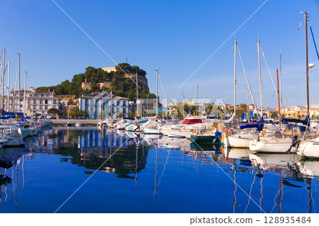 Denia Port with castle hill Alicante province Spain 128935484