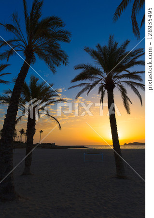 Javea El Arenal beach sunrise Mediterranean Spain Javea El Arenal beach sunrise Mediterranean Spain 128935495