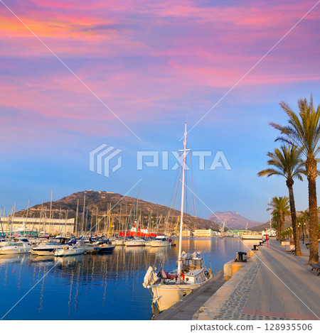 Cartagena Murcia port marina sunrise in Spain 128935506