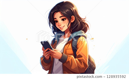 Illustration of a girl operating a smartphone Illustration of a girl operating a smartphone 128935592