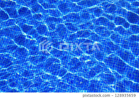 blue tiles swimming pool water reflection texture 128935659