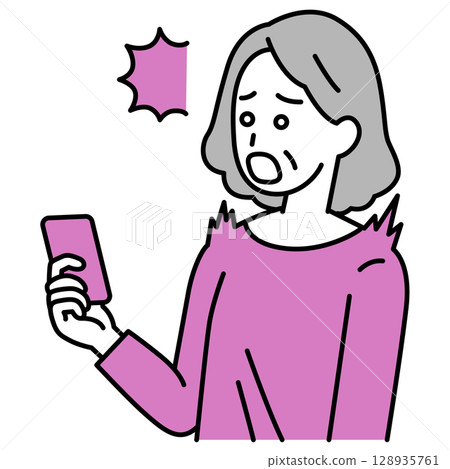 老年婦女對她的智慧型手機螢幕感到驚訝 128935761