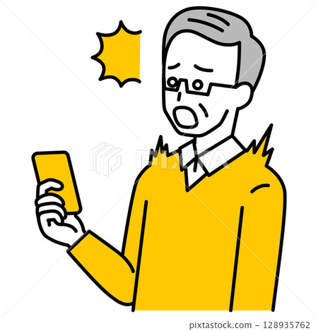 An elderly man is surprised at the screen of his smartphone 128935762