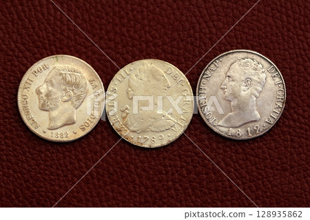 five pesetas spain old coins Alfonso XII Carlos III 128935862