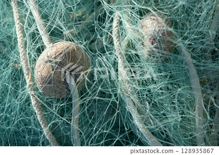 Fishing boat equipment detail: net, arts macro 128935867