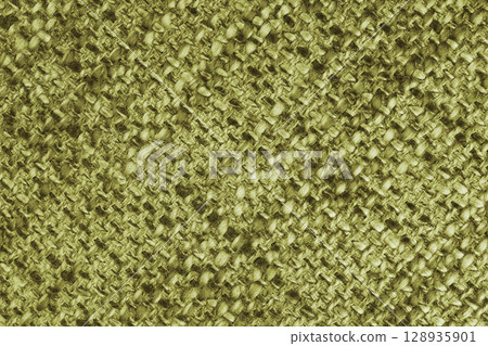 Closeup, macro texture of khaki woven burlap fabric with thick threads and rough textile pattern Closeup, macro texture of khaki woven burlap fabric with thick threads and rough textile pattern 128935901