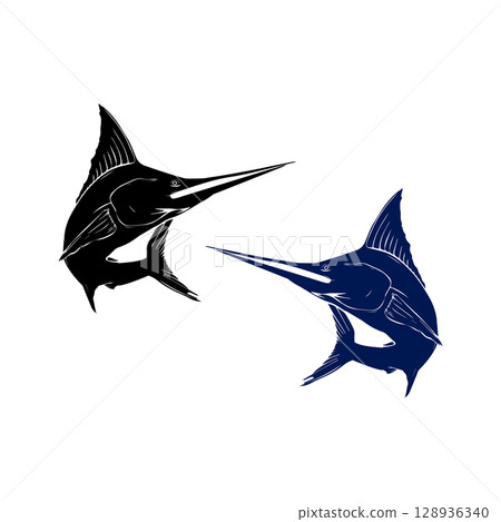 vectors black and white marlin fish 128936340
