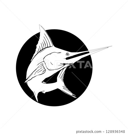 Black & White Marlin Fish Silhouette. 128936348