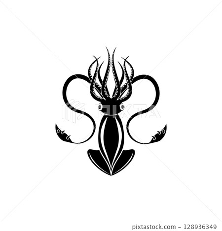 illustration silhouette squid silhouette vector on white background 128936349