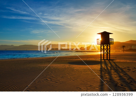 Cullera Playa los Olivos beach sunset in Valencia 128936399
