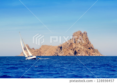 Ibiza sailboat in Es Vedra island Ibiza sailboat in Es Vedra island 128936457
