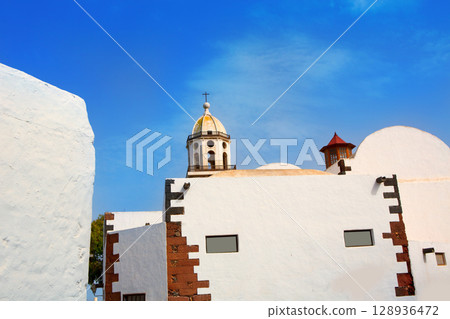 Lanzarote Teguise white village with church tower Lanzarote Teguise white village with church tower 128936472