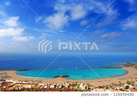 Aerial view Las Vistas beach in Arona Tenerife 128936480