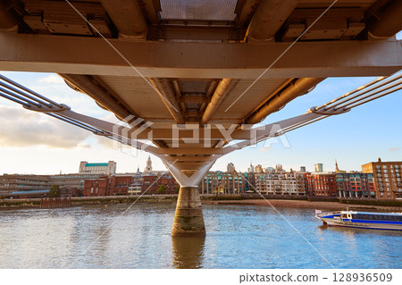 London Millennium bridge skyline UK 128936509