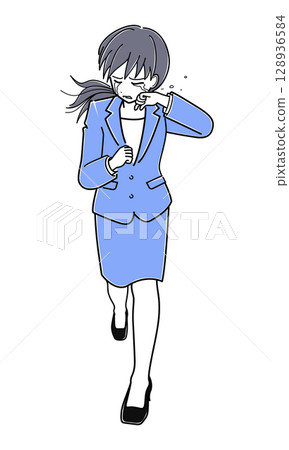 An office lady in a suit running while crying (simple) 128936584