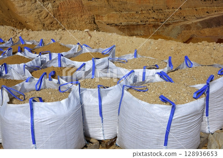 sandbag white big bag sand sacks quarry perspective sandbag white big bag sand sacks quarry perspective 128936653